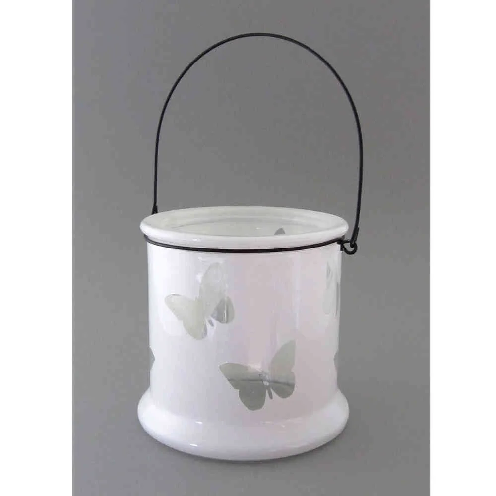 GASPER – Glas-Windlicht „Schmetterling“ zum Hängen, Weiß